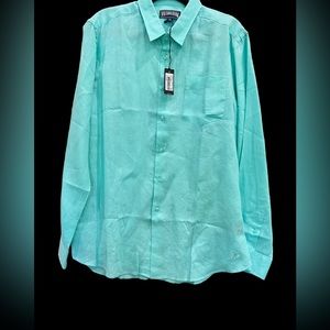 VILEBREQUIN MENS XL CAROUBIS NATURAL LINEN CASUAL LONG SLEEVE IN LAGON COLOR NWT